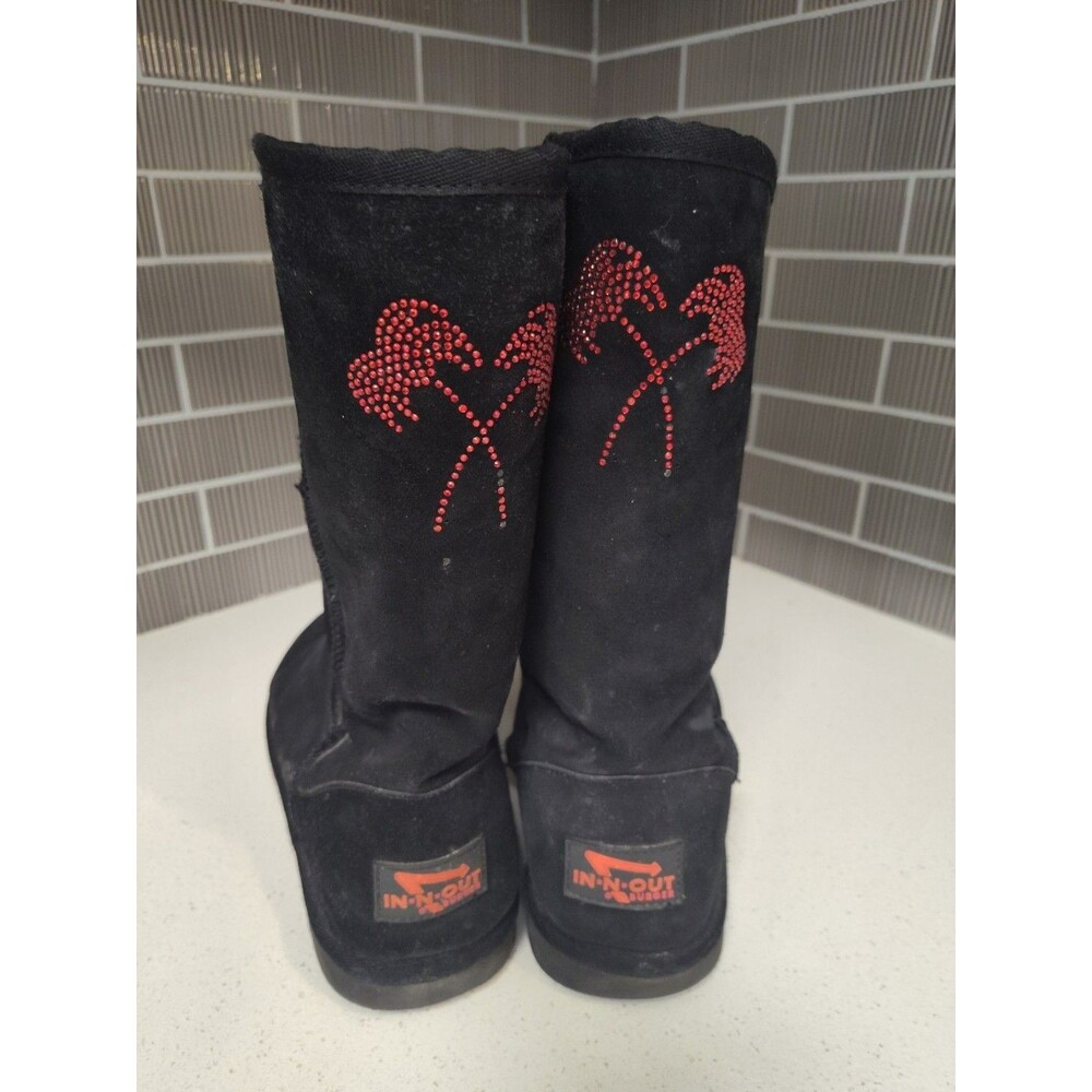In-N-Out Burger Classic Tall Black Boots Red Crystal Tree Accents Women's Size 9